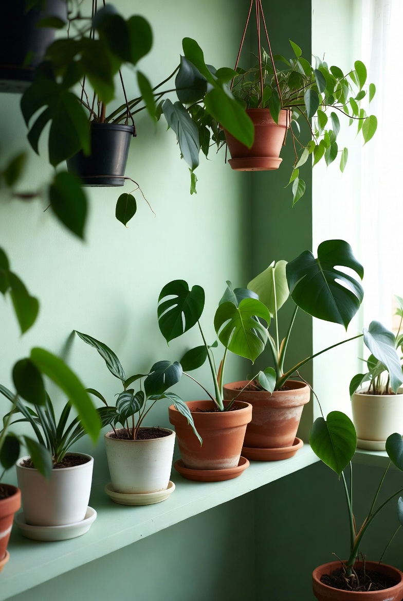 Kauniit kotikasvit vihreässä huoneessa
